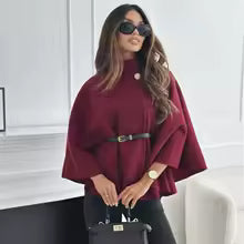 MUJER Cinture-poncho-mantelli da donna, mantelli neri, cappotti invernali da donna, 2025, cappotti con mantella e maniche a pipistrello da donna, giacca con mantella alla moda da donna