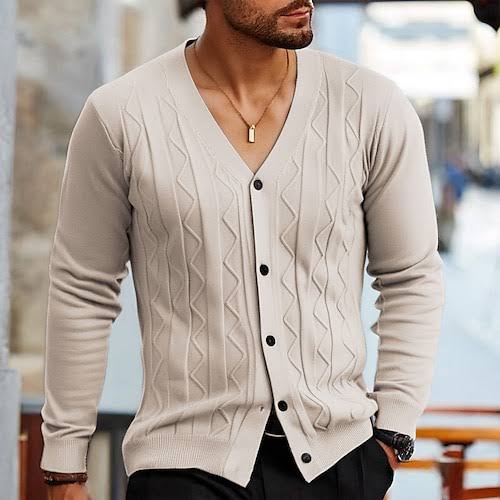 Cardigan Nuovo maglione invernale a tinta unita con abbottonatura x uomo